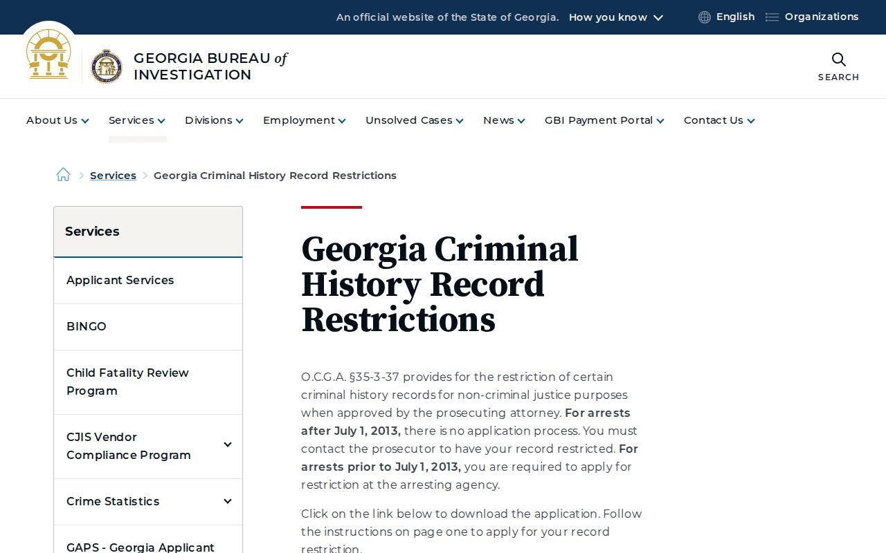 GBI guidance for Georgia criminal-history record restriction