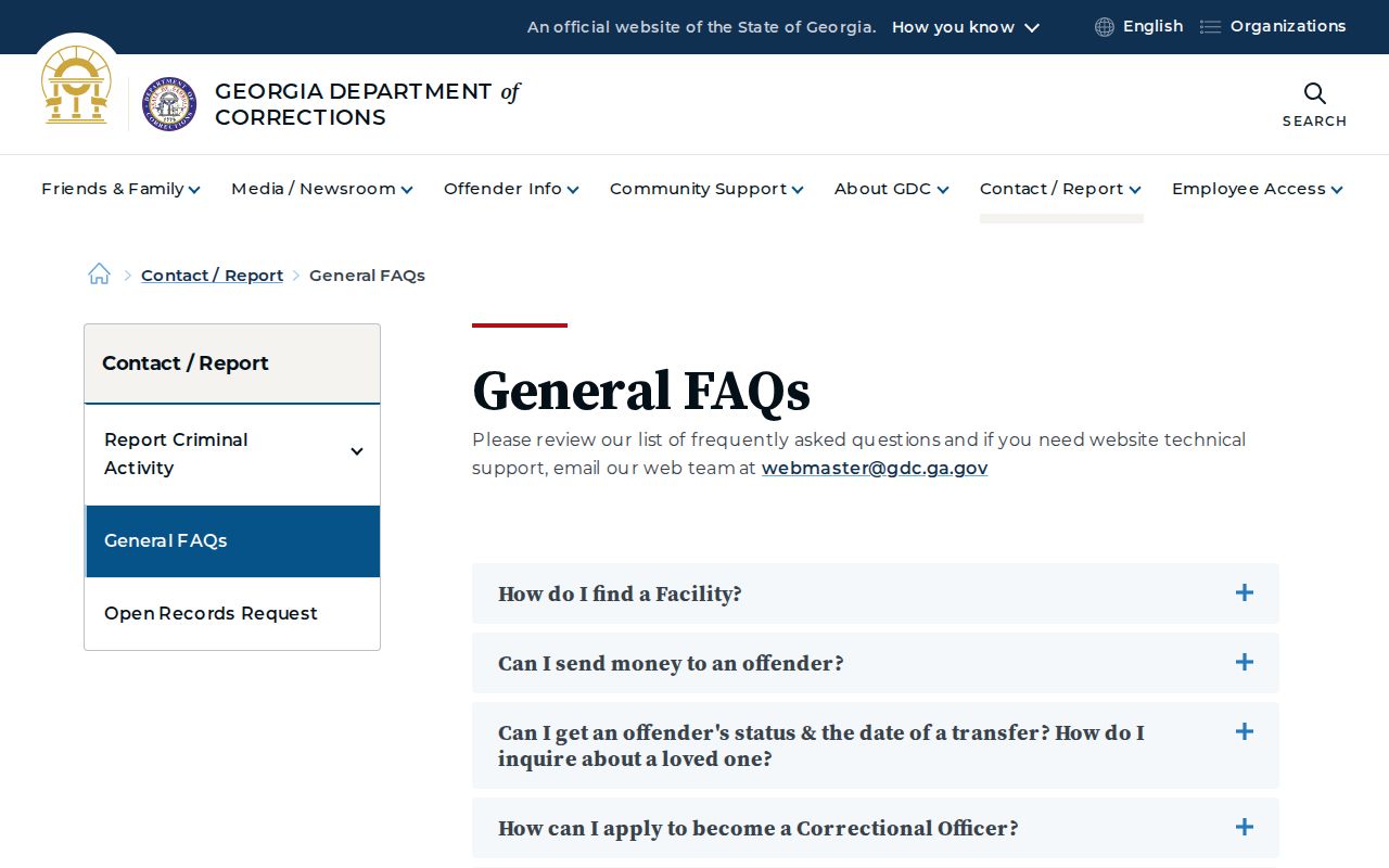 Georgia Department of Corrections general information page