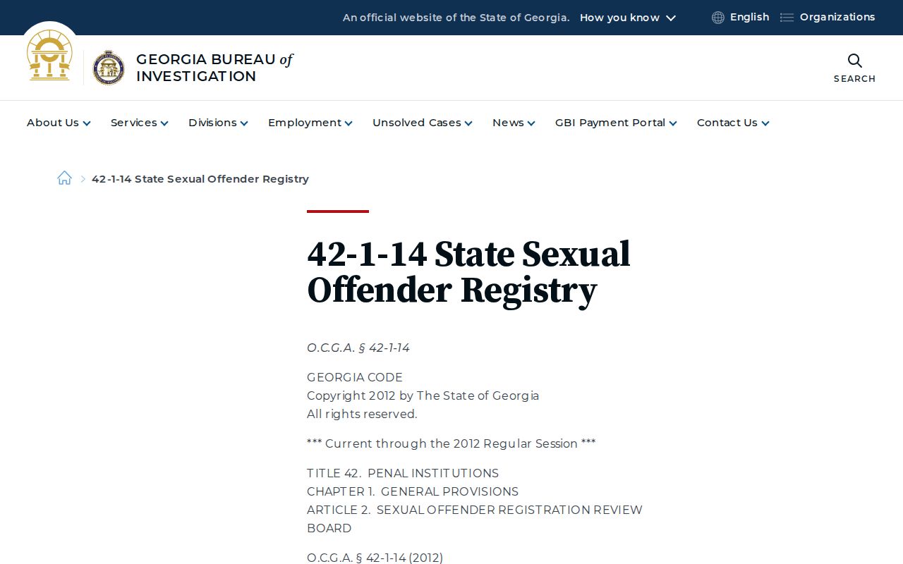 Georgia sex offender registry classification statute page
